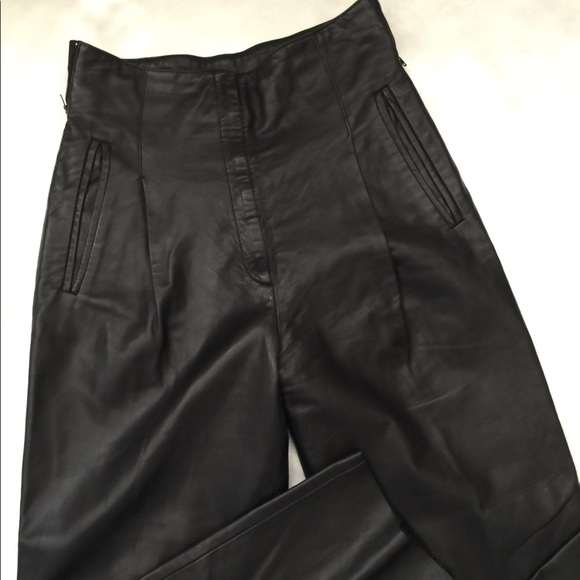 ROGER EDWARDS 100% Leather Black High Waist Pant Trousers - Picture 8 of 8